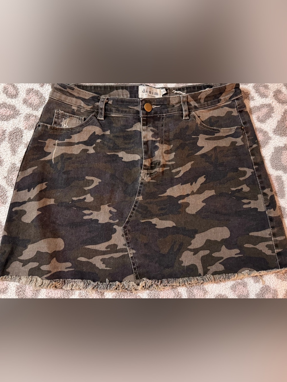 Denim Camouflage Mini Skirt - Brown/Green